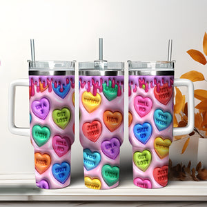 3D Colorful Puffy Hearts Personalized 40oz Tumbler With Handle and Straw