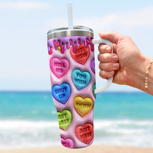 3D Colorful Puffy Hearts Personalized 40oz Tumbler With Handle and Straw