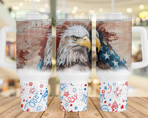 3D Eagle American Flag Personalized 40oz Tumbler With Handle and Straw