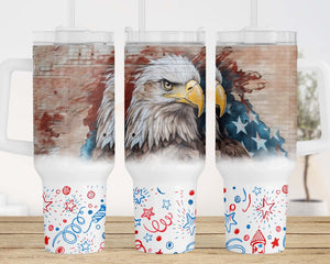 3D Eagle American Flag Personalized 40oz Tumbler With Handle and Straw