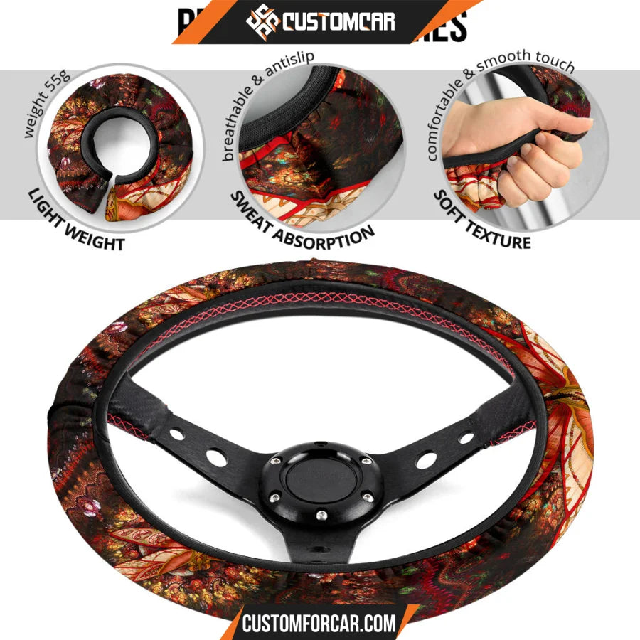 Abstract Dragonfly Steering Wheel Cover Mandala Car