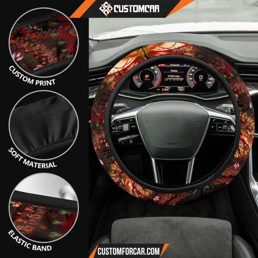 Abstract Dragonfly Steering Wheel Cover Mandala Car