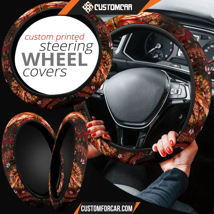 Abstract Dragonfly Steering Wheel Cover Mandala Car