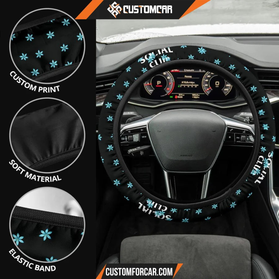 Anti Social Club Blue Flower Patterns Steering Wheel Cover