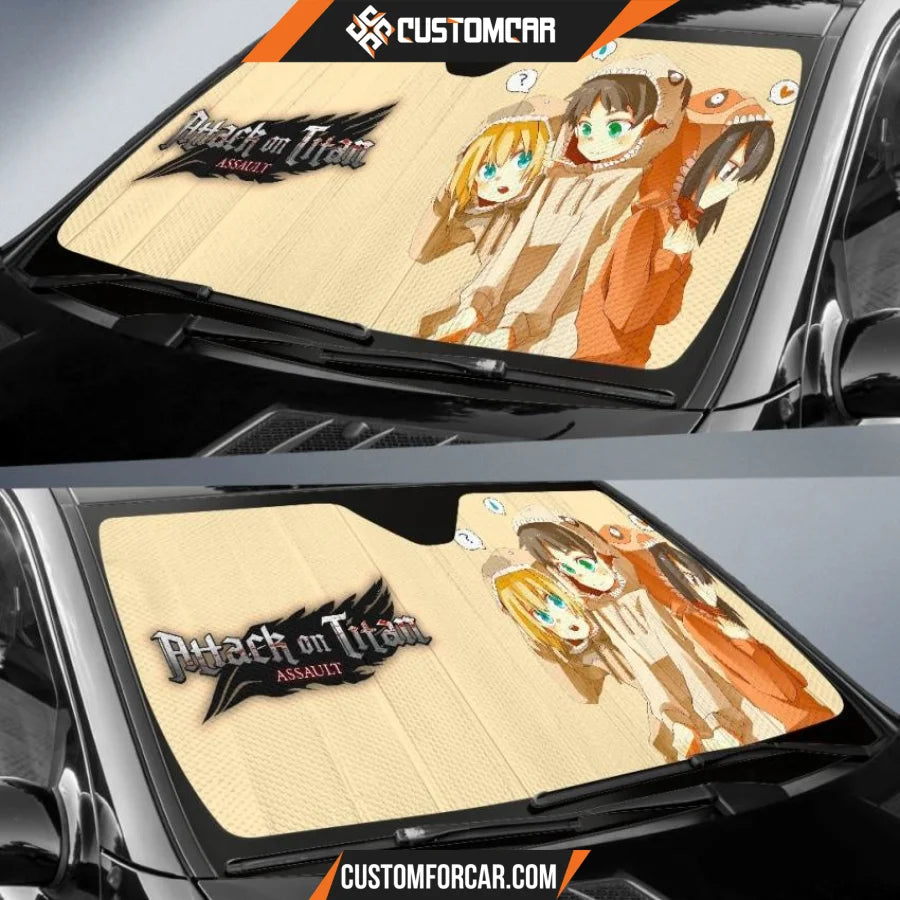 Attack On Titan Car Sun Shade | Cute Eren Levi Mikasa Pijama Sun Shade D022405 DECORINCAR 2