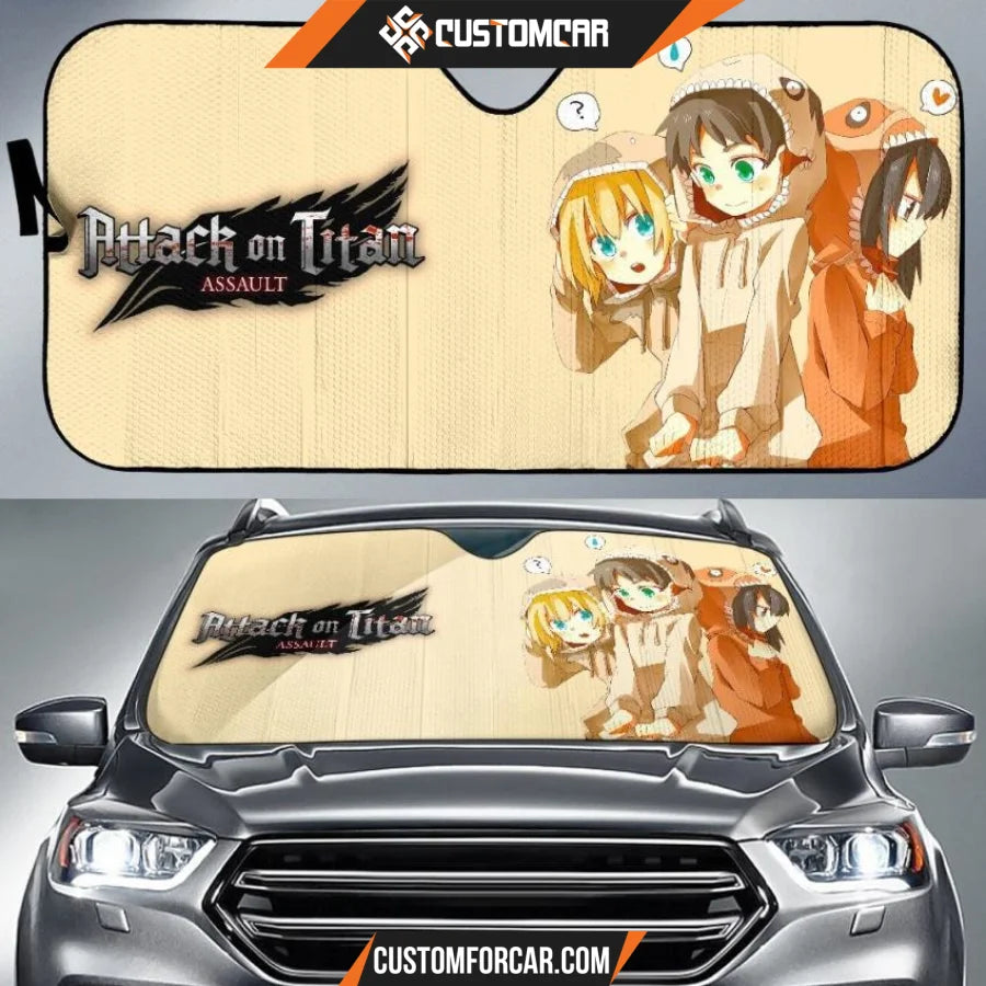 Attack On Titan Car Sun Shade | Cute Eren Levi Mikasa Pijama Sun Shade D022405 DECORINCAR 1