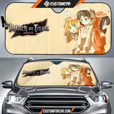 Attack On Titan Car Sun Shade | Cute Eren Levi Mikasa Pijama Sun Shade D022405 DECORINCAR 1