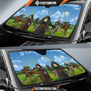 Attack On Titan Car Sun Shade | Eren Levi Armin Connie Horse Riding Sun Shade D021602 DECORINCAR 3