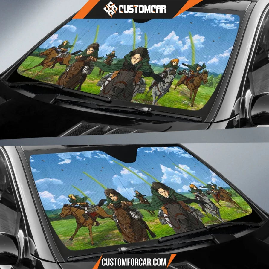 Attack On Titan Car Sun Shade | Eren Levi Armin Connie Horse Riding Sun Shade D021602 DECORINCAR 2