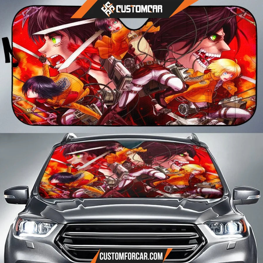 Attack On Titan Car Sun Shade | Eren Mikasa Armin Final Attack Sun Shade D021704 DECORINCAR 1