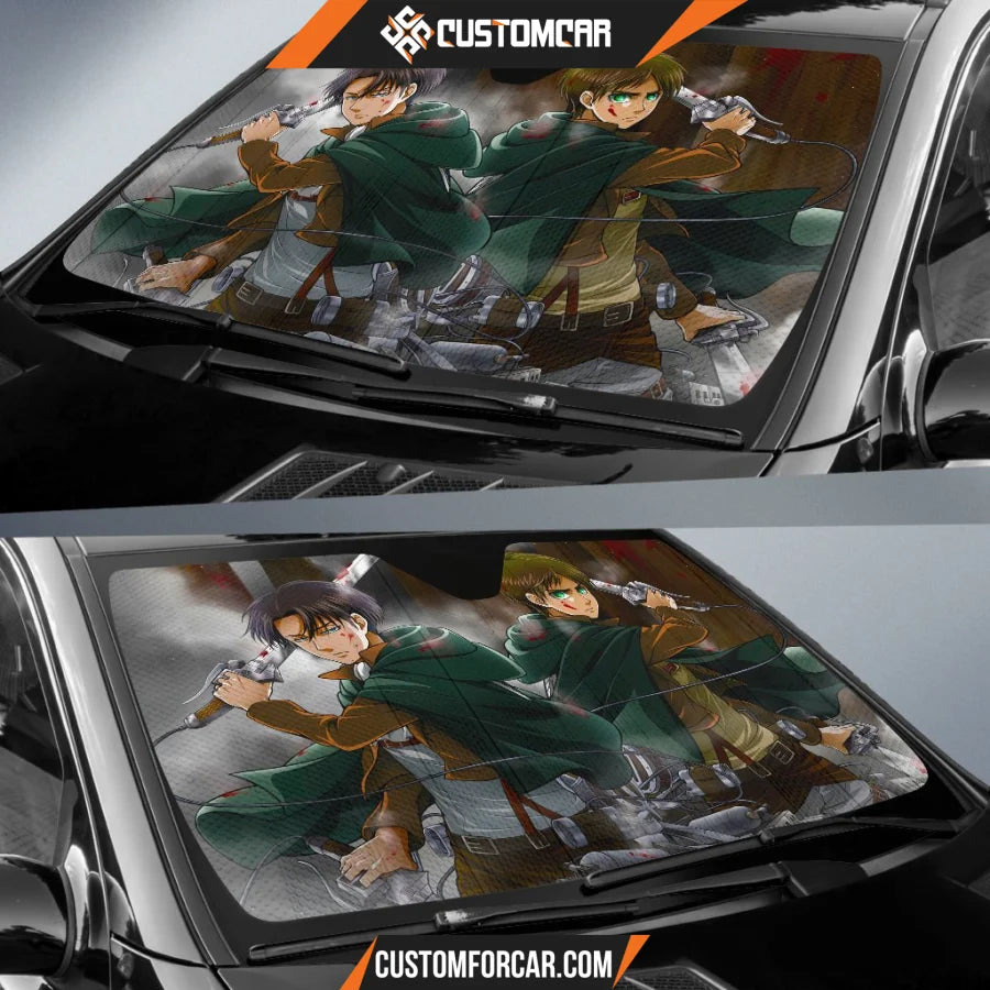 Attack On Titan Car Sun Shade | Eren Yeager Levi Ackerman Battle Sun Shade D021706 DECORINCAR 2