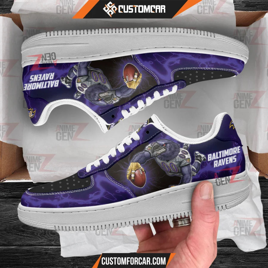 Baltimore Ravens Air Sneakers Mascot Thunder Style Custom