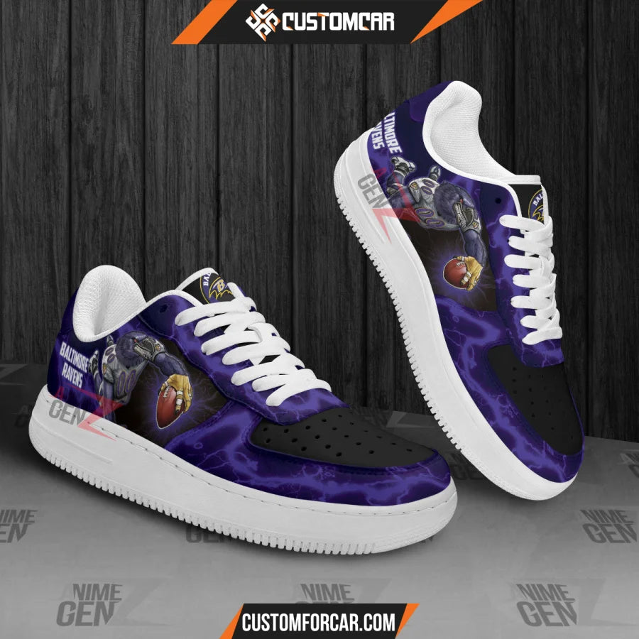 Baltimore Ravens Air Sneakers Mascot Thunder Style Custom