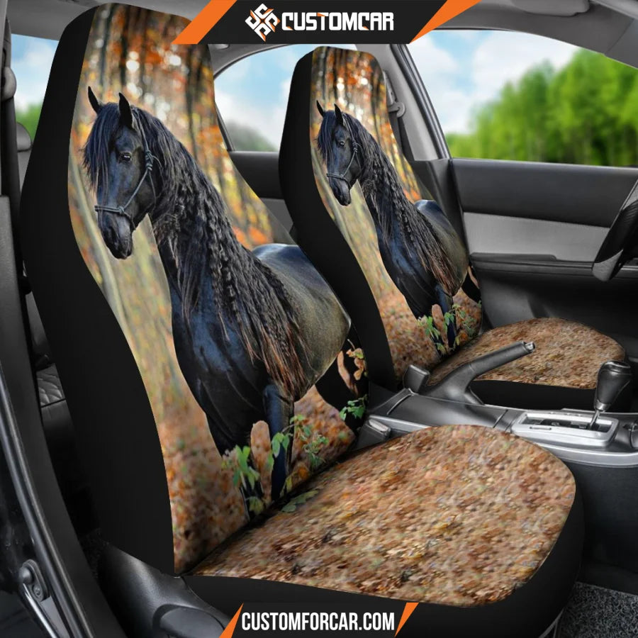 Beautiful Black Horse In The Forest Animal Car Seat Covers 