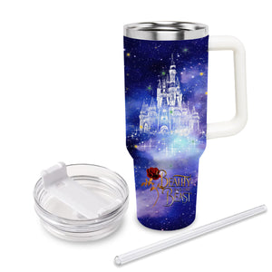 Beauty and the Beast Disney Princess Cartoon Personalized 40oz Tumbler With Handle and Straw