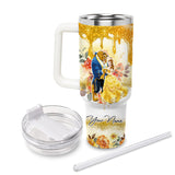 Beauty and the Beast Disney Princess Cartoon Personalized 40oz Tumbler With Handle and Straw