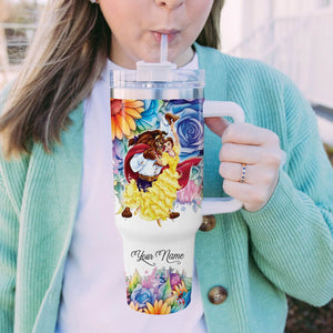 Beauty and the Beast Disney Princess Cartoon Personalized 40oz Tumbler With Handle and Straw