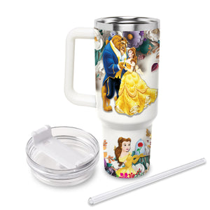 Beauty and the Beast Disney Princess Cartoon Personalized 40oz Tumbler With Handle and Straw