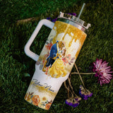 Beauty and the Beast Disney Princess Cartoon Personalized 40oz Tumbler With Handle and Straw