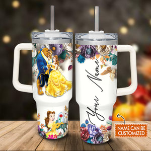 Beauty and the Beast Disney Princess Cartoon Personalized 40oz Tumbler With Handle and Straw