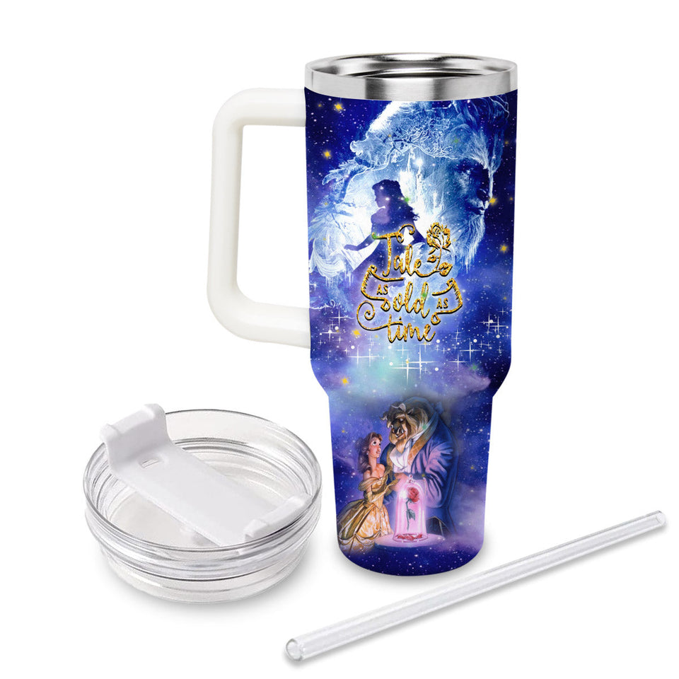 Beauty and the Beast Disney Princess Cartoon Personalized 40oz Tumbler With Handle and Straw