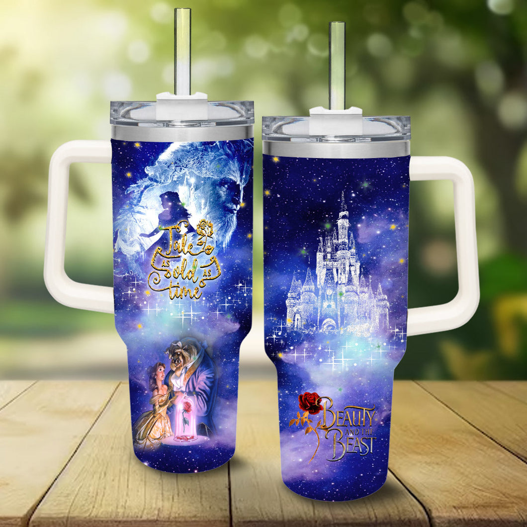 Beauty and the Beast Disney Princess Cartoon Personalized 40oz Tumbler With Handle and Straw