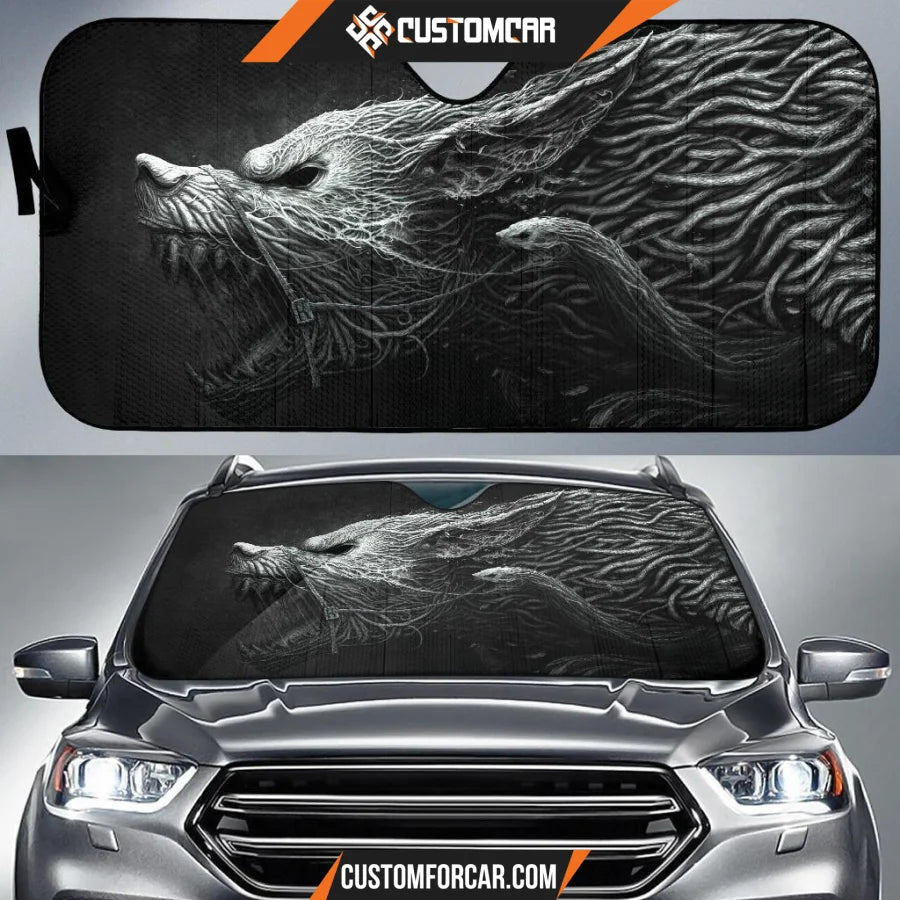 Black And White Hellhound Wolf Auto Sun Shades