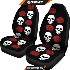 Black With Large Skulls and Roses Car Seat Covers - Car Seat