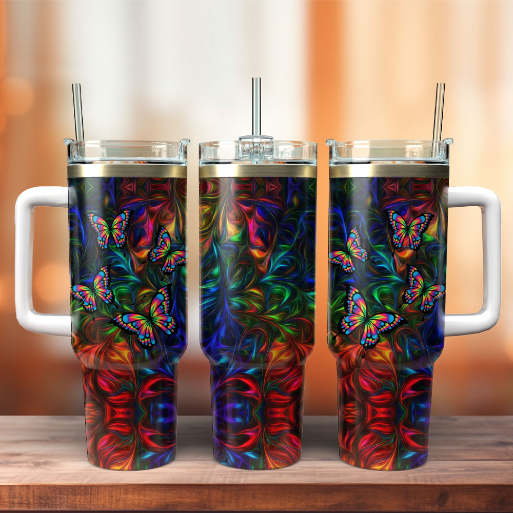 Butterfly Art Personalized 40oz Tumbler With Handle and Straw