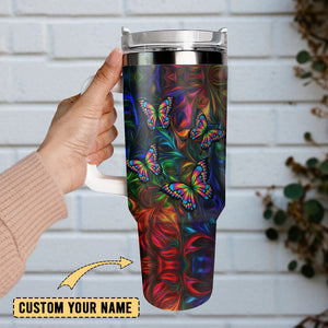 Butterfly Art Personalized 40oz Tumbler With Handle and Straw