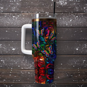 Butterfly Art Personalized 40oz Tumbler With Handle and Straw