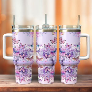 Butterfly Colorful Personalized 40oz Tumbler With Handle and Straw