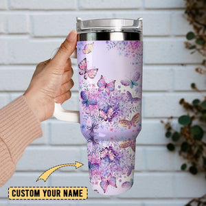 Butterfly Colorful Personalized 40oz Tumbler With Handle and Straw