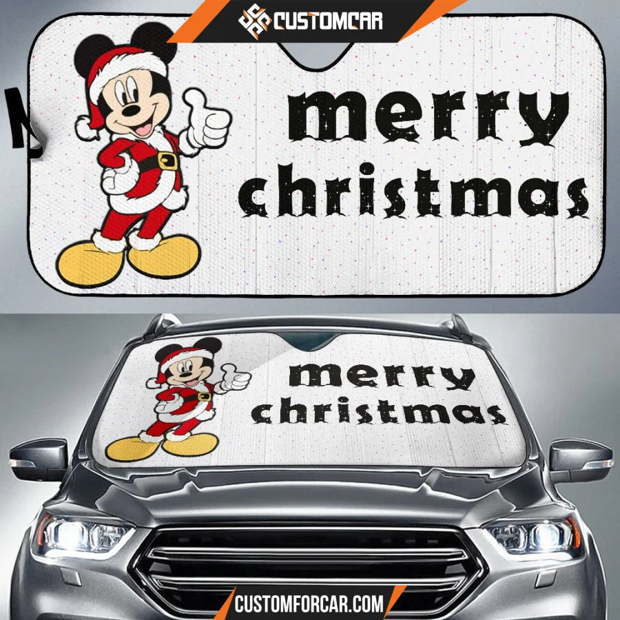 Christmas Car Sunshade Merry Xmas Mickey Mouse Wearing Santa
