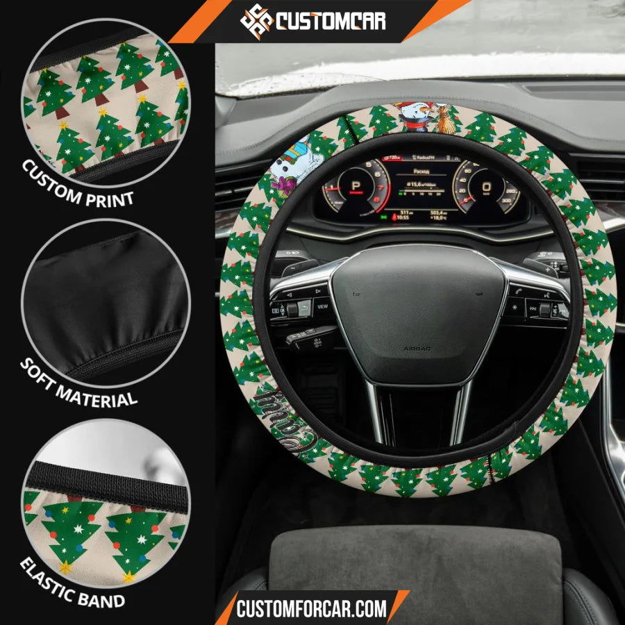 Christmas Steering Wheel Cover Caryy Snowman Xmas Pine Tree