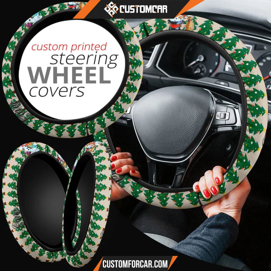 Christmas Steering Wheel Cover Caryy Snowman Xmas Pine Tree