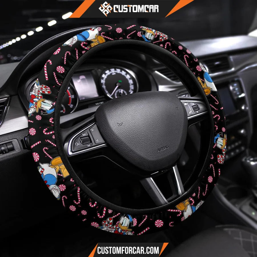 Christmas Steering Wheel Cover Donald Ducky Holding Candy