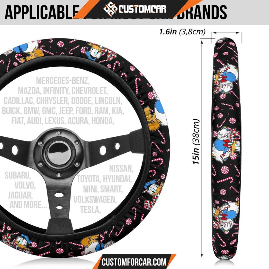 Christmas Steering Wheel Cover Donald Ducky Holding Candy