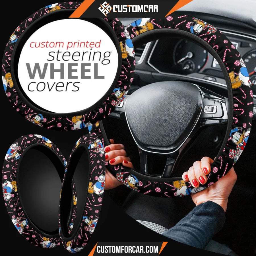 Christmas Steering Wheel Cover Donald Ducky Holding Candy