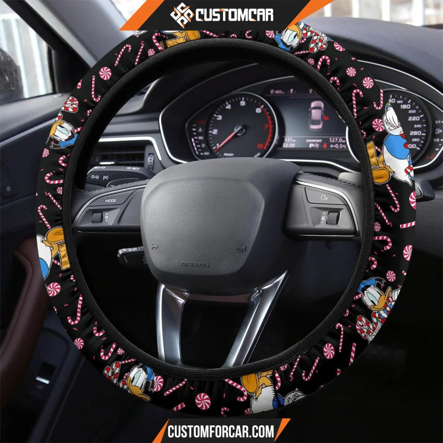 Christmas Steering Wheel Cover Donald Ducky Holding Candy