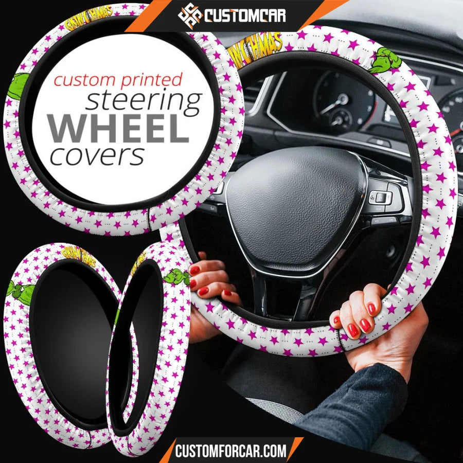 Christmas Steering Wheel Cover Grinchmas Smiling Grinch