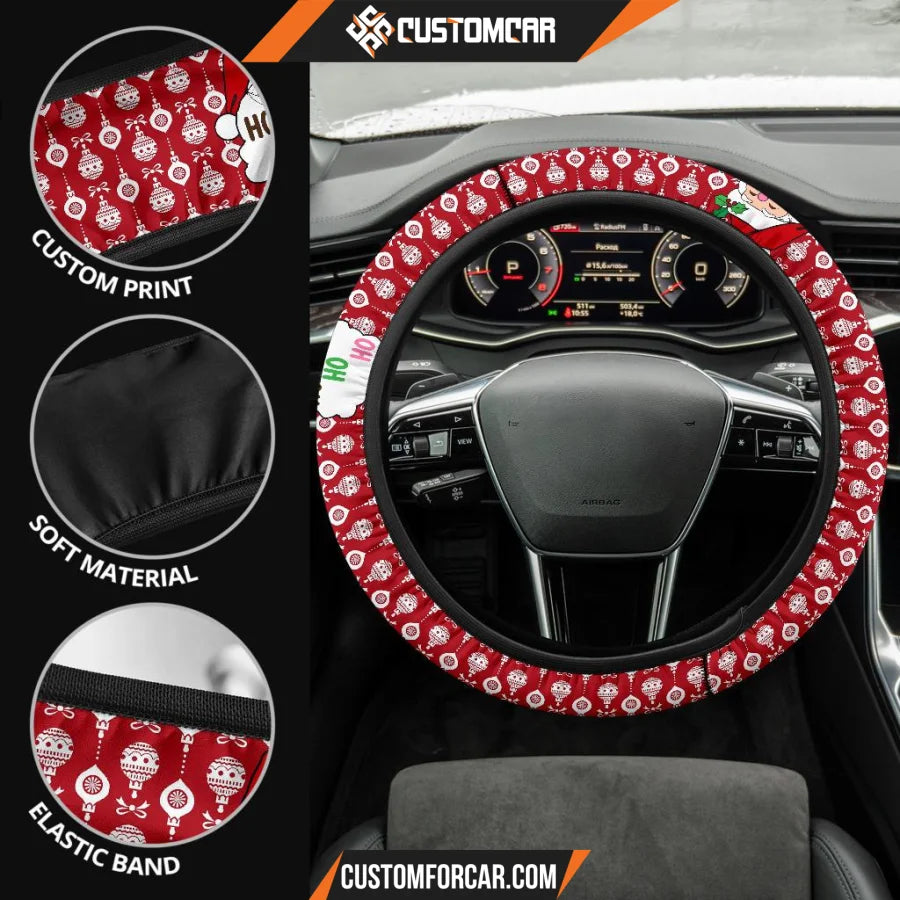 Christmas Steering Wheel Cover Santa Claus Ho Ho Ho Red