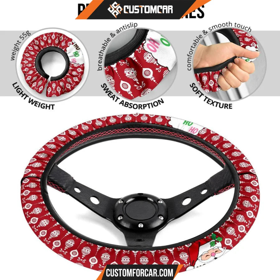 Christmas Steering Wheel Cover Santa Claus Ho Ho Ho Red