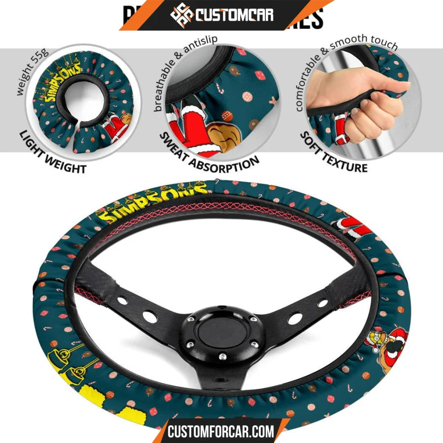 Christmas Steering Wheel Cover Simpsons Wearing Santa Claus