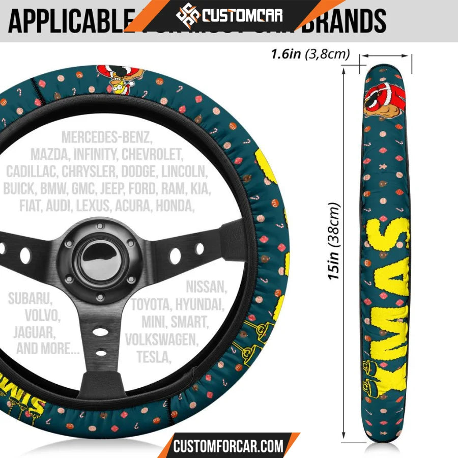 Christmas Steering Wheel Cover Simpsons Wearing Santa Claus