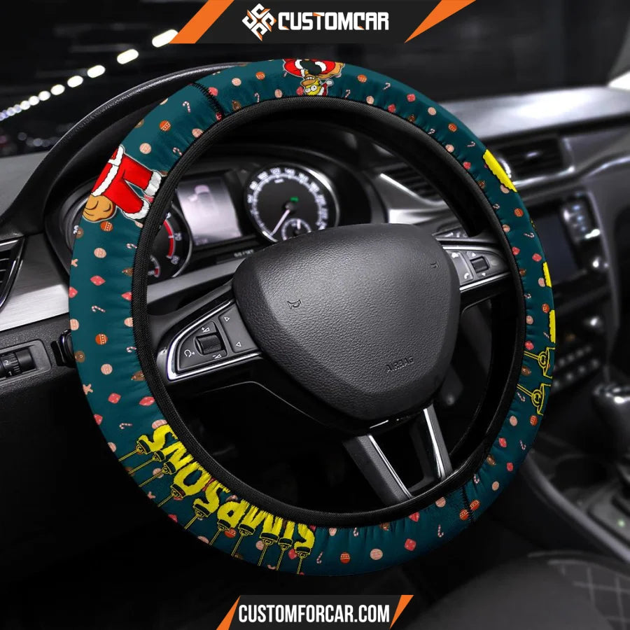 Christmas Steering Wheel Cover Simpsons Wearing Santa Claus