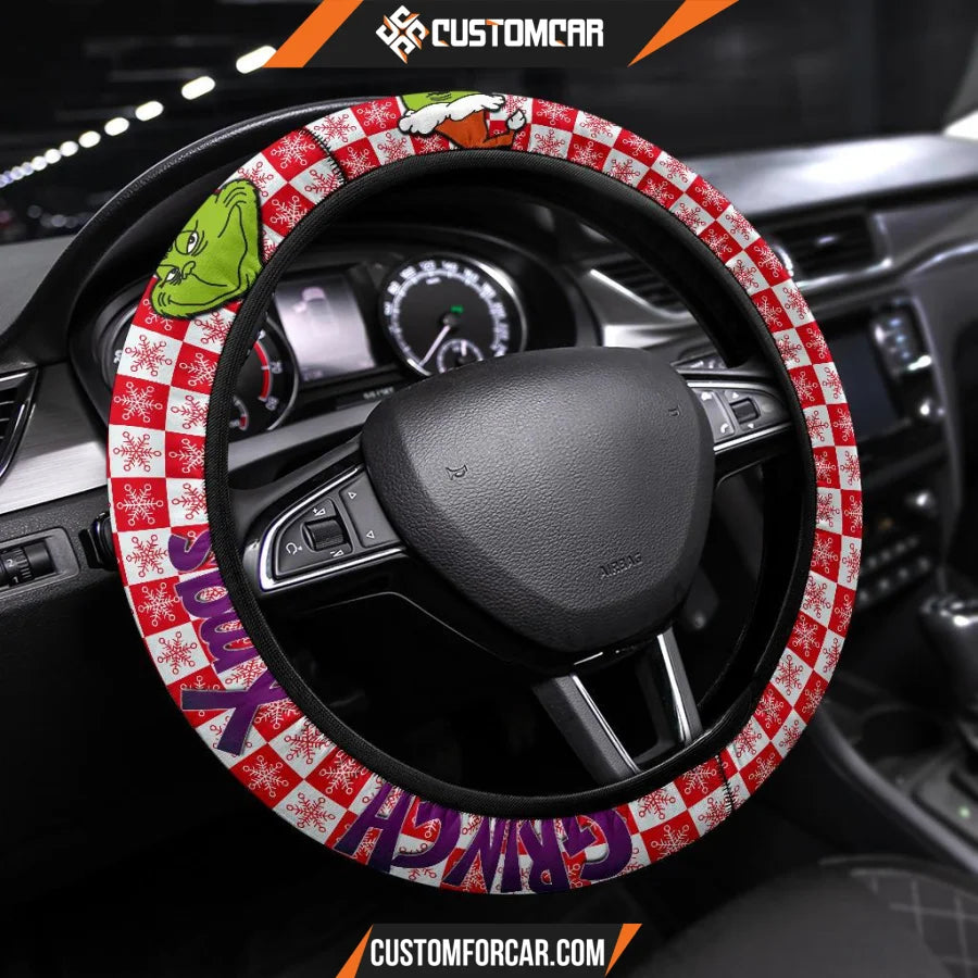 Christmas Steering Wheel Cover Smiling Evil Grinch Xmas Red