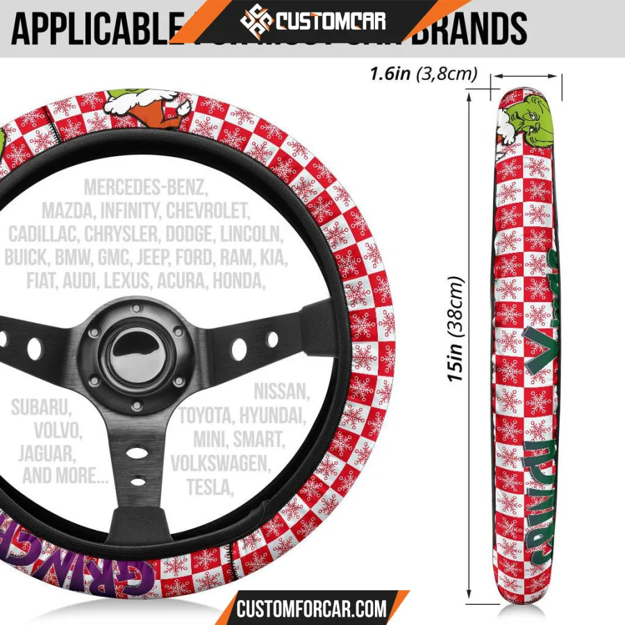 Christmas Steering Wheel Cover Smiling Evil Grinch Xmas Red