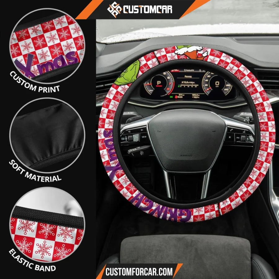 Christmas Steering Wheel Cover Smiling Evil Grinch Xmas Red