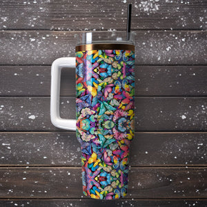 Colorful Butterfly Personalized 40oz Tumbler With Handle and Straw